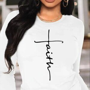 Women's Elegant Faith Shirt - Long Sleeve, White Size L